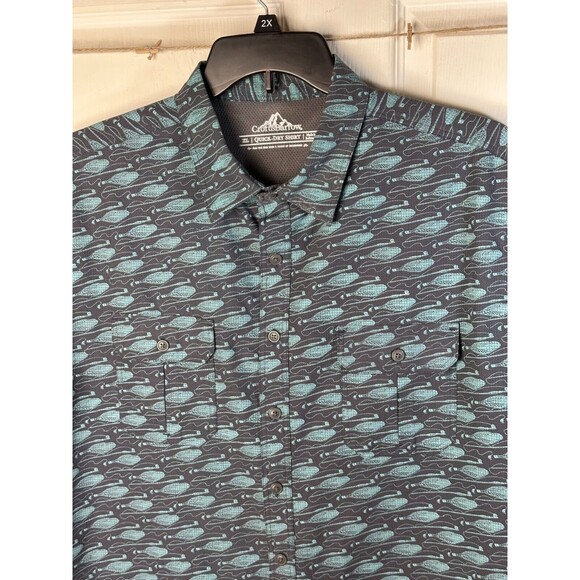 Croft and Barrow Quick Dry shirt Men's XL Fishing Pole and Net Themed Polyester - Picture 5 of 9